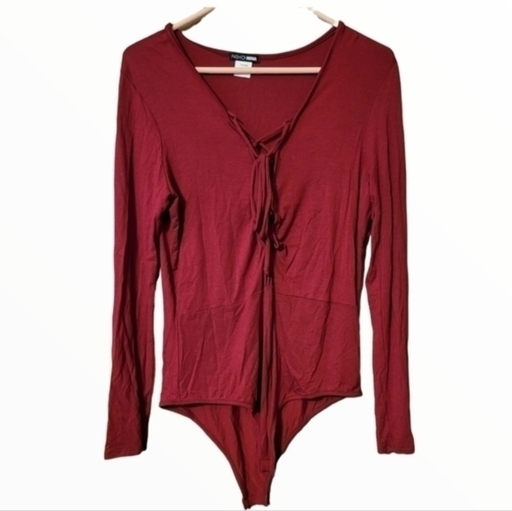 Fashion Nova Red long sleeve bodysuit